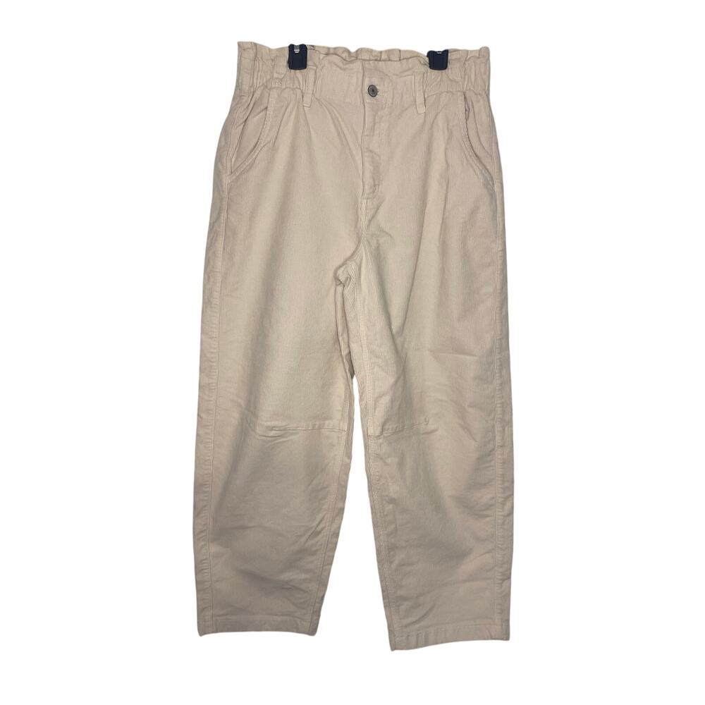 American Eagle White High Waisted Barrel Leg Corduroy Pants Paper Bag Size 8